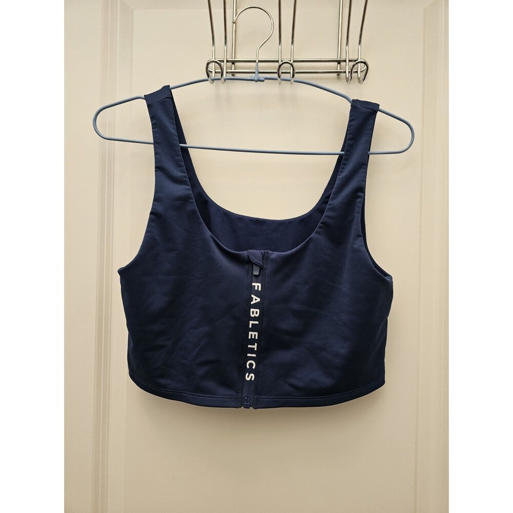Fabletics Sports Bra Womens Size Large L Navy Blue Zip Front Crop Tank Top